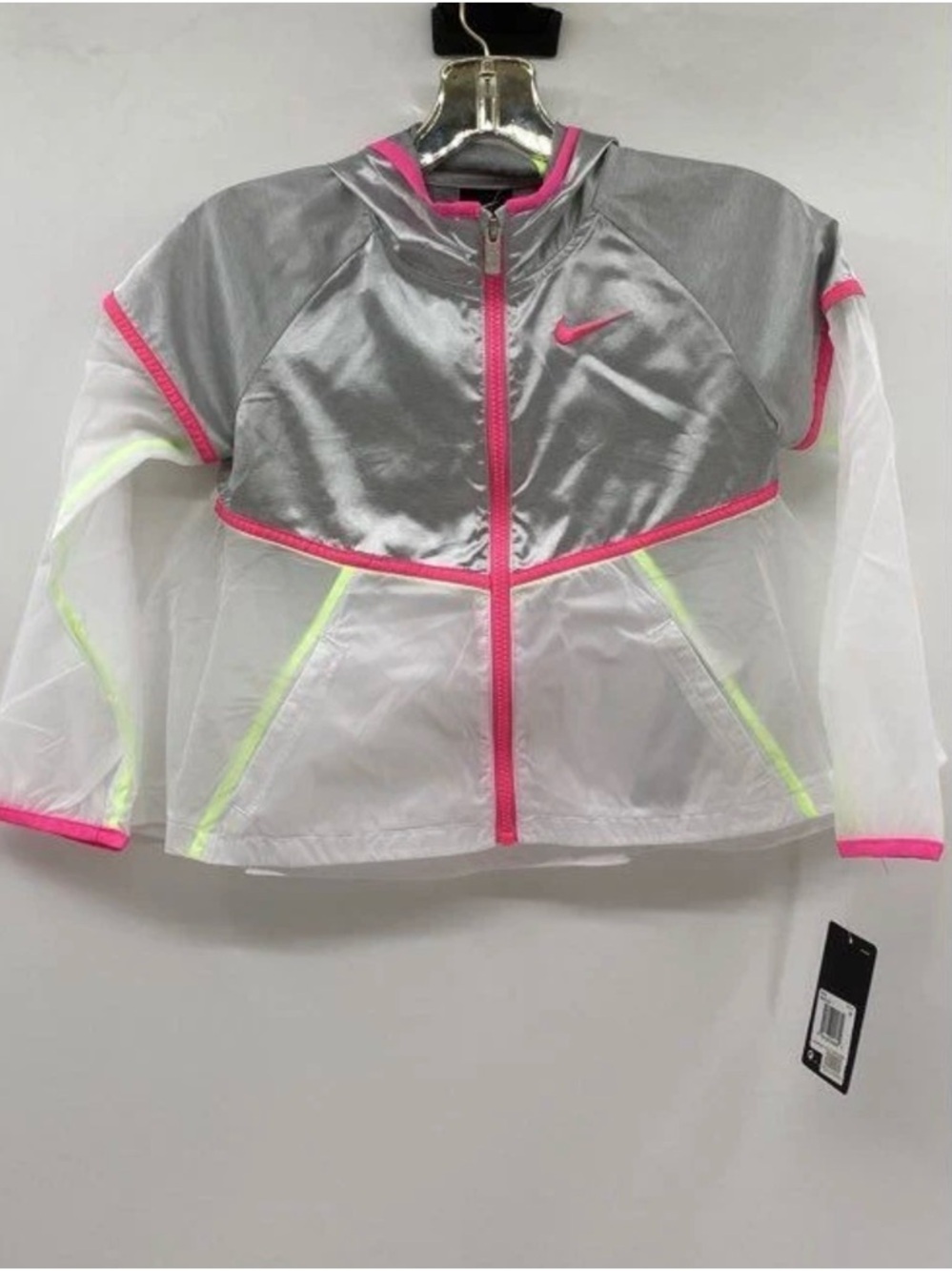Nike Girls Silver Jacket with Pink & Neon Accents